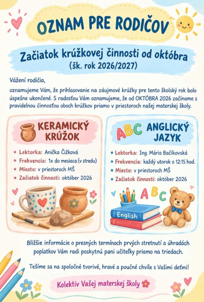 oznam krúžky 2026/2027